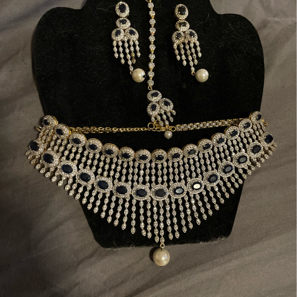 Elegant Bollywood Sapphire Blue Jewelry Set